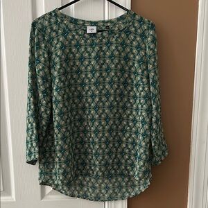 CAbi Green Blouse Long Sleeve Geometric Pattern Top